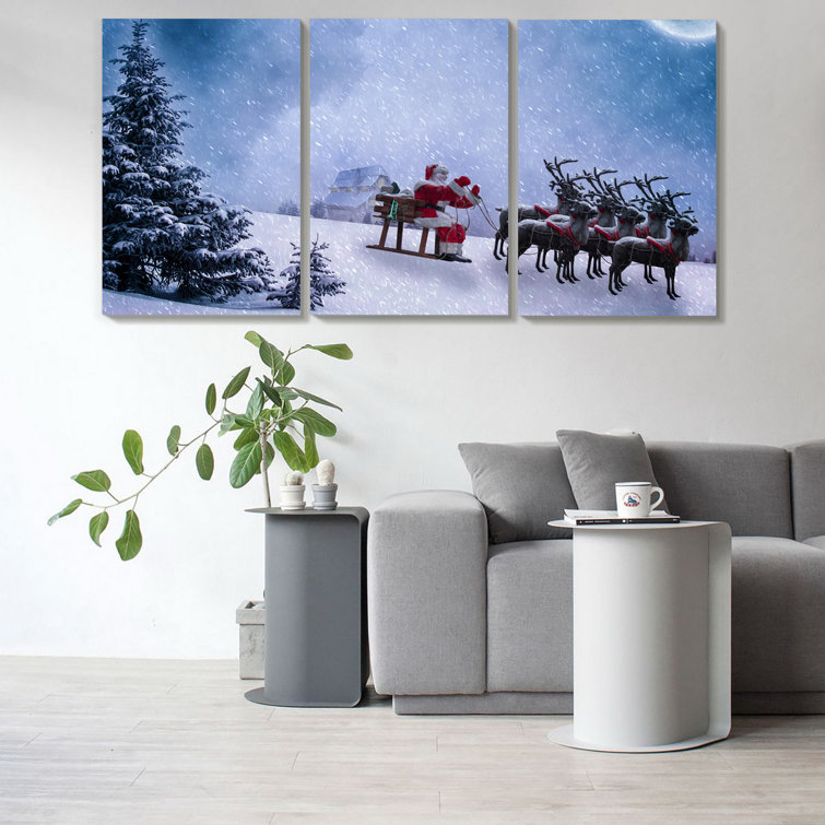 The Holiday Aisle® 3 Piece Merry Christmas Canvas Wall Art